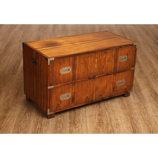 High Quality American Made Vintage Brass Bound Rosewood Low Chest or Nightstand with Two Dovetailed Drawers