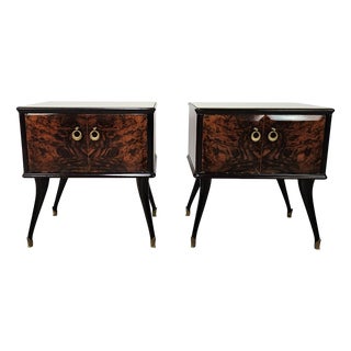 Mid-Century Italian Mahogany Burl Nightstands with Glass Tops, 1950s, Set of 2 For Sale