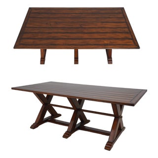 Large Rustic Style X Base Trestle Dining Table For Sale