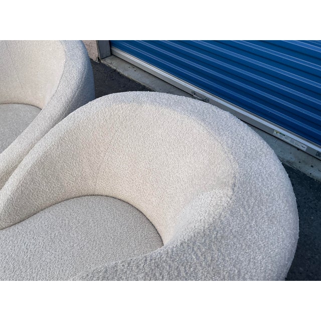 Cream Vintage Vladimir Kagan Nautilus Swivel Lounge Chairs Boucle Fabric - Pair For Sale - Image 8 of 16