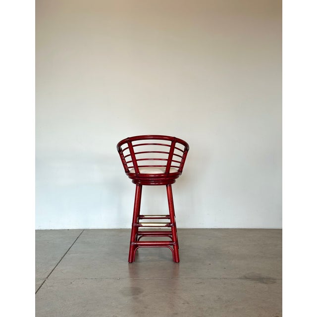 Wood Rattan, Wood and Bamboo Swivel Bar Stools, 1970s, Set of 2 For Sale - Image 7 of 18
