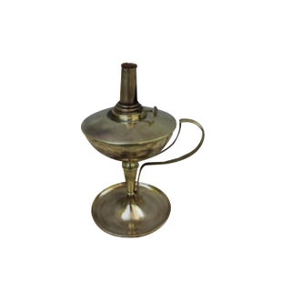 Large French Brass Desk Oil Lamp For Sale