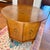 Gorgeous vintage hexagonal cabinet with round top and burled wood inset, 2 doors, brass ring pulls and brass ferrules,...