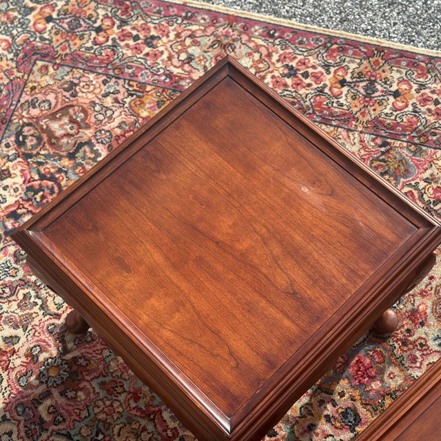 Wood Statton Solid Cherry Low Square Side Tables With Glass Tops - a Pair For Sale - Image 7 of 12