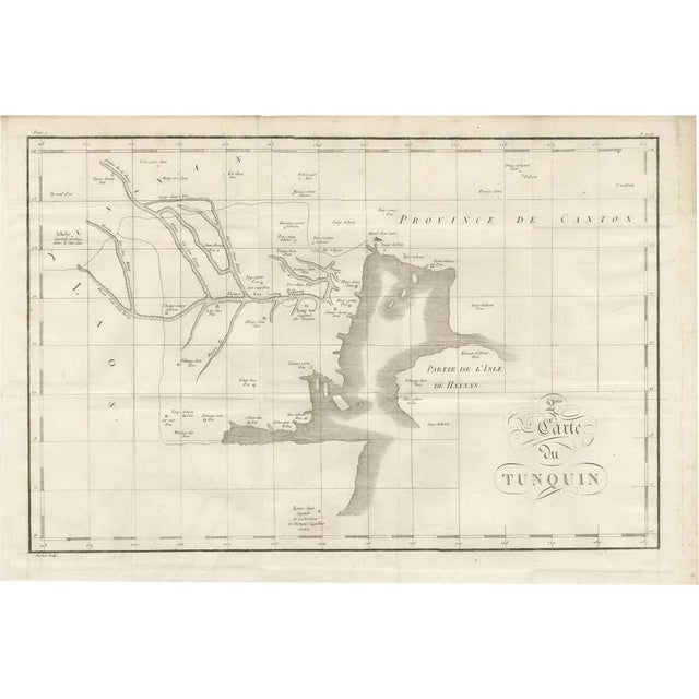 Antique French Engraved Map of Tonkin and Hainan Island, 18th Century For Sale - Image 10 of 10