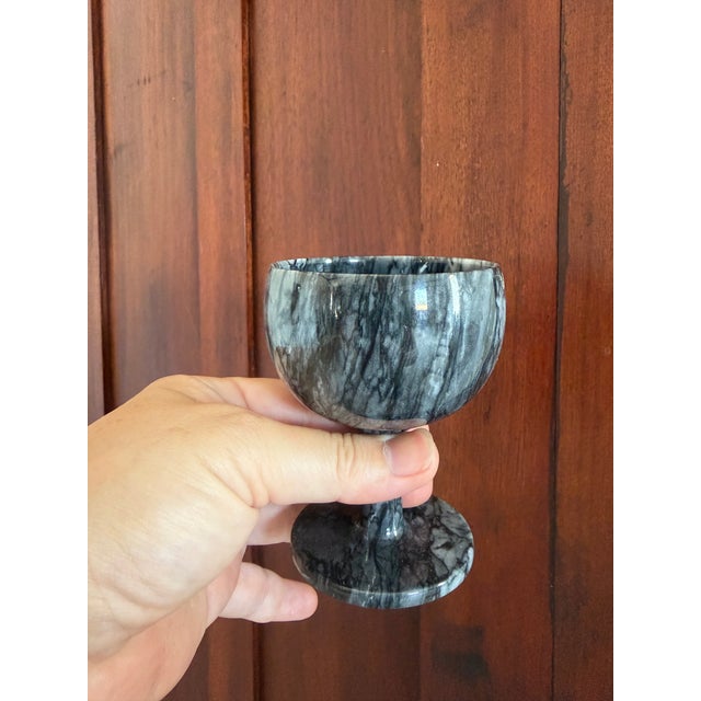 Carved Marble Stemware (6 Goblets) Displayed on Handmade Chess/Checkerboard 1969 For Sale - Image 13 of 14