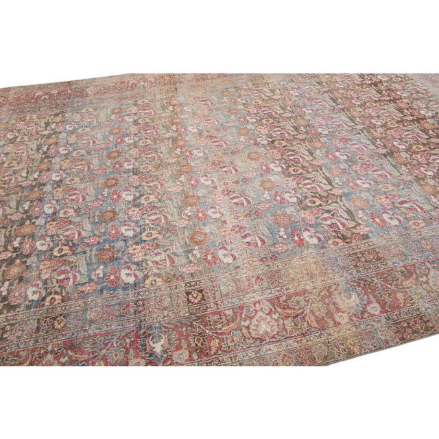 Allover Floral Handmade Antique Mahal Wool Rug in Earth Tones For Sale In New York - Image 6 of 7