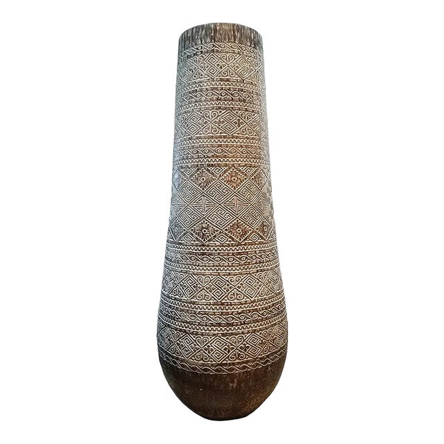 Early 21st Century Tall Hand-Carved Palm Pot For Sale