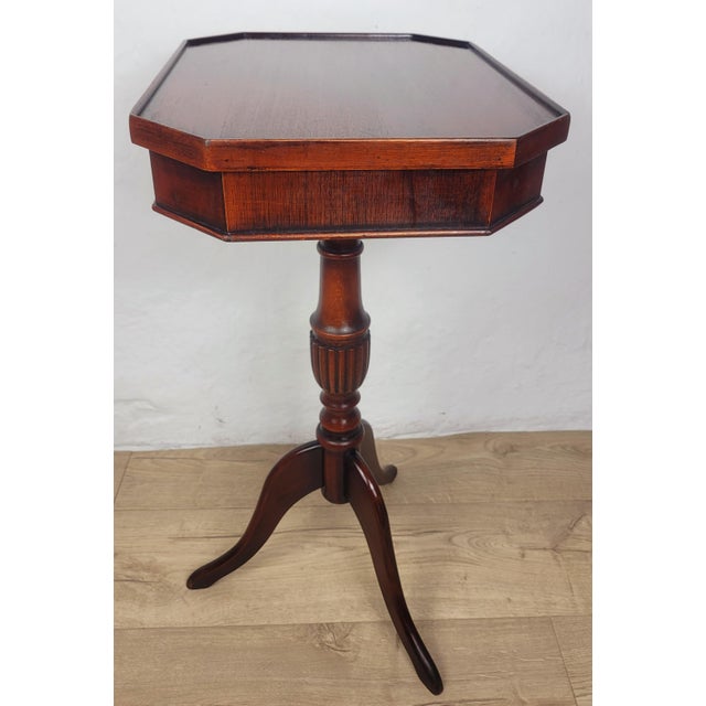Mid-Century Octagonal Tripod Side Table with Drawer, 1950 For Sale - Image 16 of 17