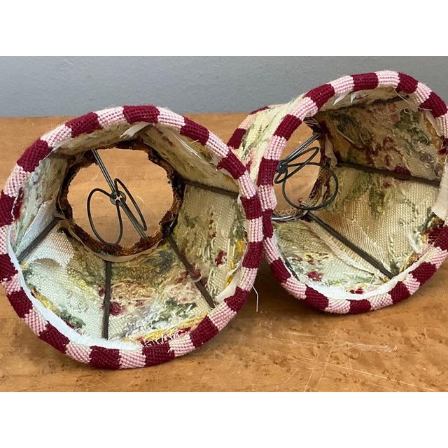 Vintage Needlepoint Floral Lamp Shades Pair For Sale - Image 11 of 14