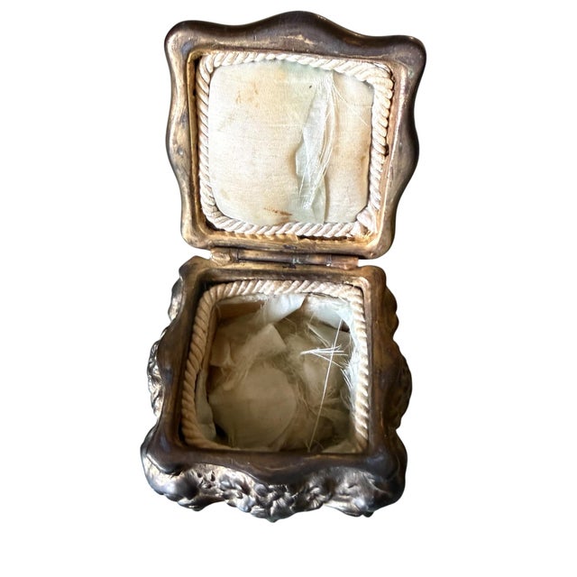 Antique Art Nouveau Bronze Jewelry Casket With Bird & Floral Relief For Sale - Image 4 of 9