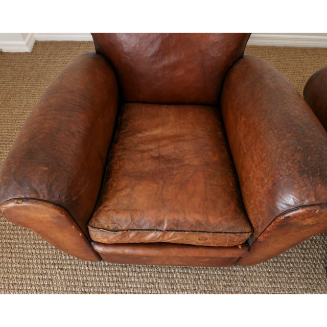 Pair of Antique French Leather Club Chairs - Circa 1920s For Sale - Image 10 of 16