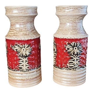 1960s Scheurich Keramik Germany Mid-Century Abstract Floral Vases- a Pair For Sale