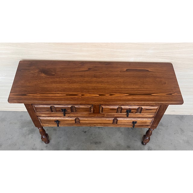 Wood 19th Century Catalan Spanish Carved Walnut Console Sofa Table, Four Drawers For Sale - Image 7 of 10