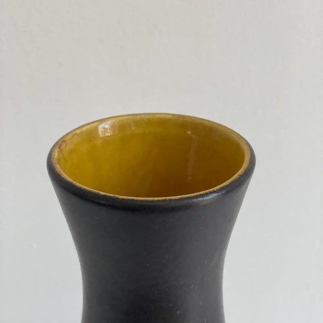 Ceramic Vase with squiggle motif in shades of black, blue, yellow, and white. West Germany. Not water-tight.