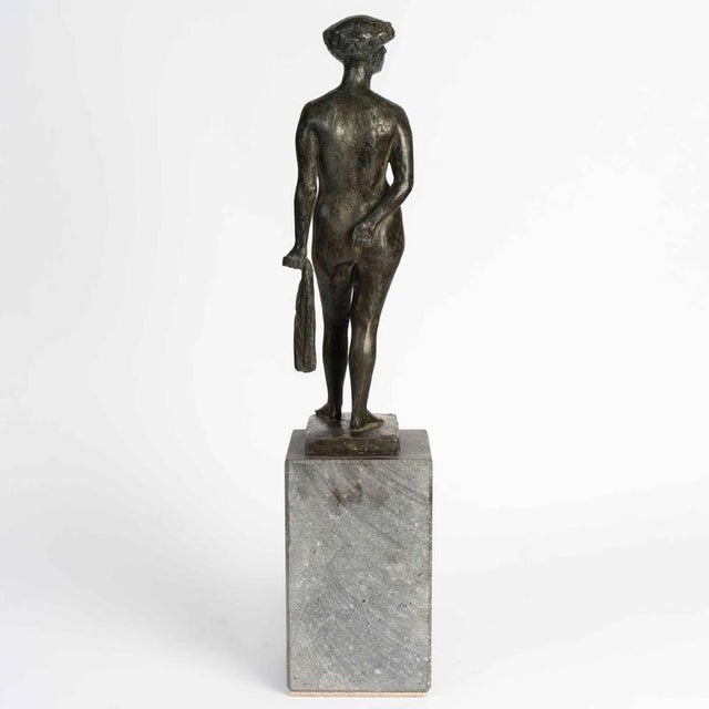 Art Deco Bronze Sculpture on Stone Base, 1930 For Sale - Image 8 of 9