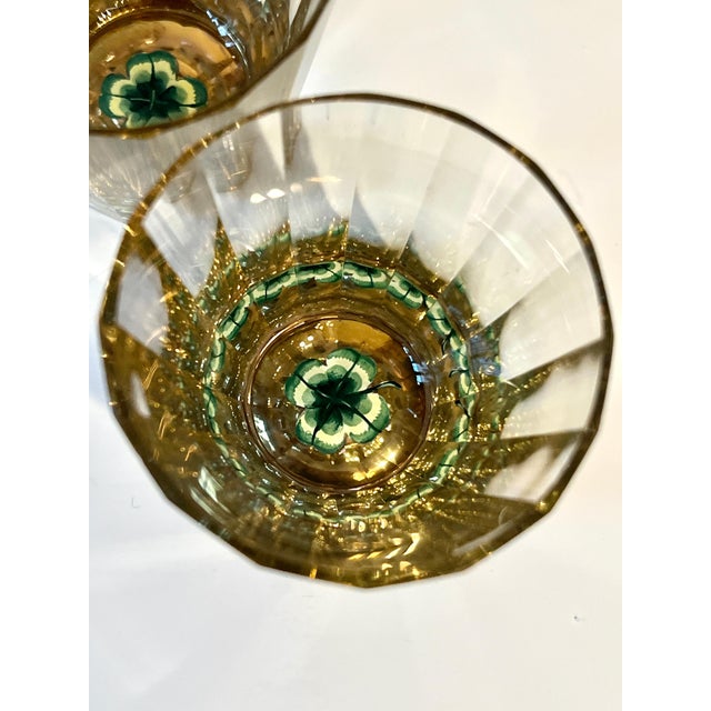 Decanter and Four Crystal Shot Glasses with Hand Painted Clover Details - 5 Pieces For Sale - Image 11 of 12