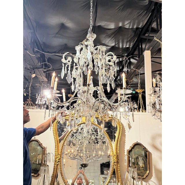 Large Italian Beaded Crystal Chandelier For Sale - Image 4 of 10
