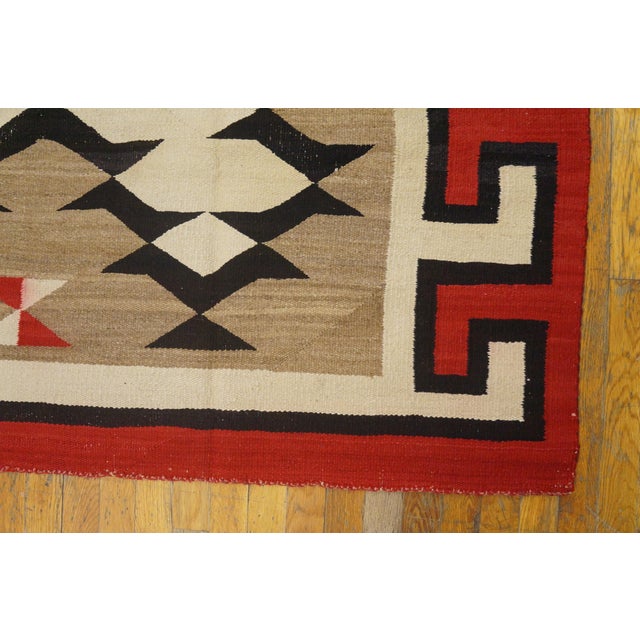 1920s Gray Geometric Tribal Antique American Navajo Rug 5'6" X 6'6" Flatweave Wool Carpet For Sale - Image 4 of 7