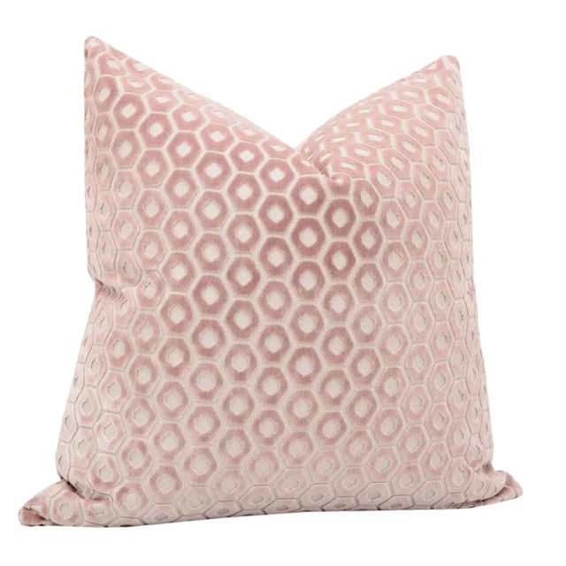 Contemporary 20" Paloma Cut Velvet Blush Pillows - a Pair For Sale - Image 3 of 5