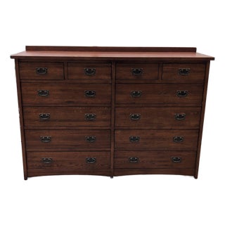 Tradewins Mission Oak 12-Drawer Double Dresser, Solid Oak With Cedar-Lined Drawers, Arts and Crafts For Sale