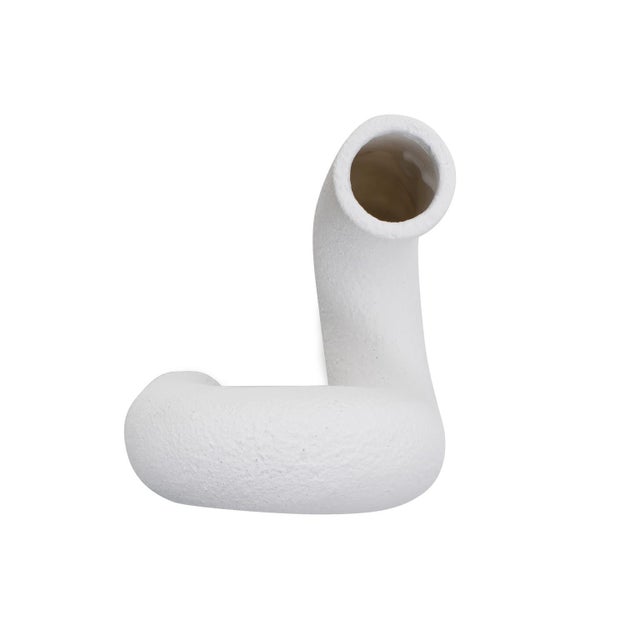 Contemporary White Abstract Curved Tube Vase Short For Sale - Image 3 of 11