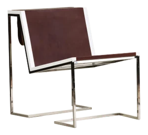 Bauhaus Minimal Inspired Leather and Stainless Steel Chair With Magazine Sling