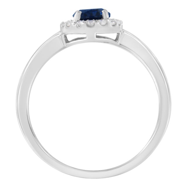 Haus of Brilliance 10K White Gold 1/5 Cttw Round Diamond and Prong Set 7MM Created Blue Sapphire Halo Cocktail Ring (H-I Color, I1-I2 Clarity) - Size 7 For Sale - Image 4 of 6