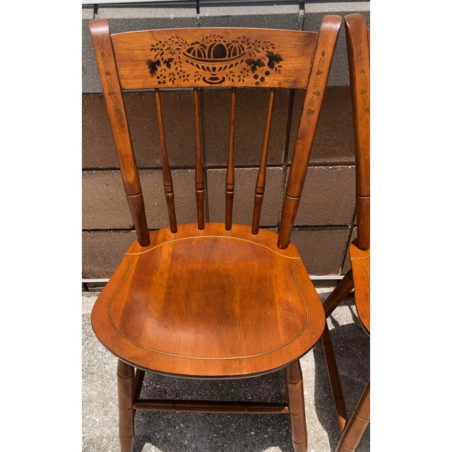 Wood Pair Vintage Nichols & Stone Solid Maple Wood Stenciled Chairs For Sale - Image 7 of 10