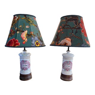 Porcelain Apothecary Jar Opium & Cocaine Lamp Pair