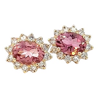 Natural Tourmaline Diamond Earrings 14k Yellow Gold 1.94 TCW Certified For Sale