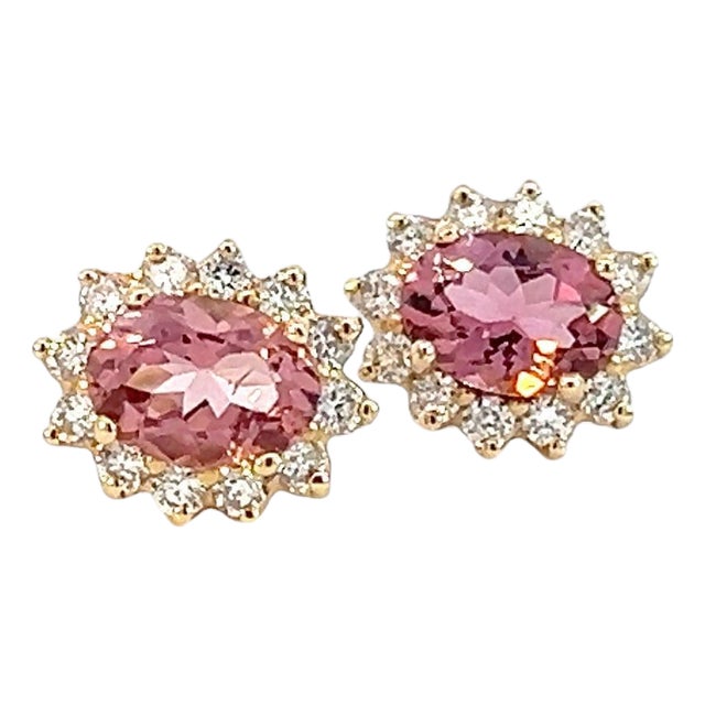 Natural Tourmaline Diamond Earrings 14k Yellow Gold 1.94 TCW Certified For Sale