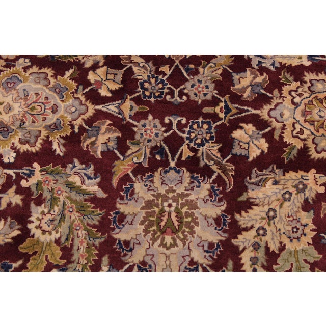 Shabby Chic Elegant Floral Pak-Persian Maroon/Blue Wool Rug - 9'1'' X 12'2'' For Sale - Image 3 of 9