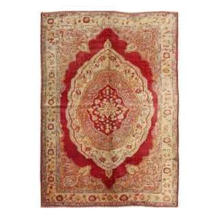 Red and Cream Antique Turkish Ladik Rug With Floral Medallion For Sale