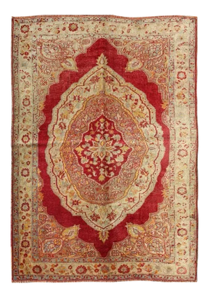 Red and Cream Antique Turkish Ladik Rug With Floral Medallion