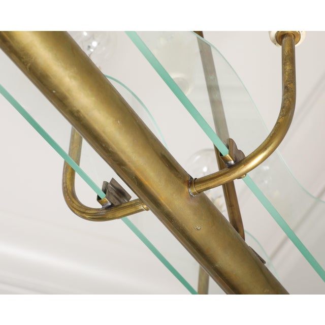 1930s Italian Art Deco Brass and Glass 8-Light Pendant For Sale - Image 11 of 15
