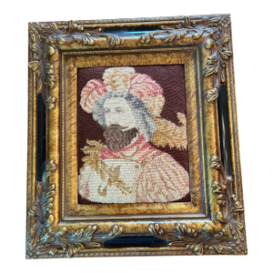 Antique English 19th C Fine Needlepoint, King,Soldier