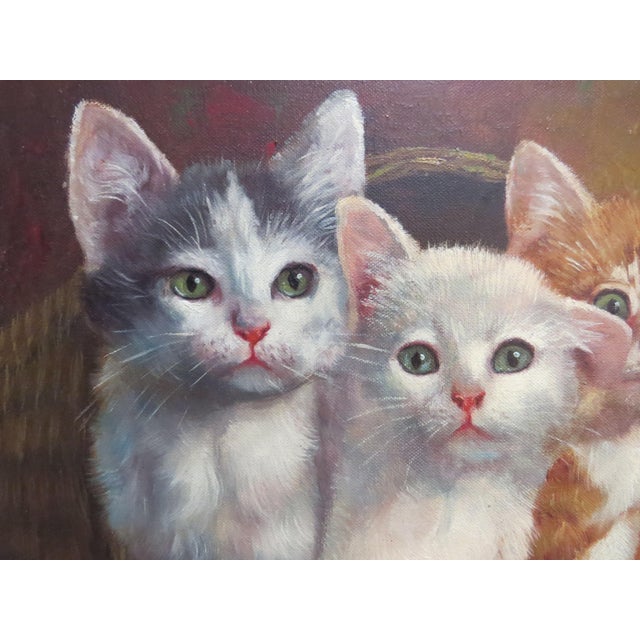 Realism 1950s Willi Franken Oil on Canvas Five Kittens For Sale - Image 3 of 9