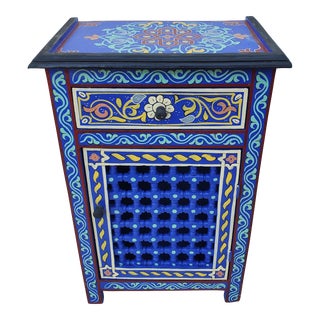 Moroccan Hand Painted Wooden Nightstand For Sale