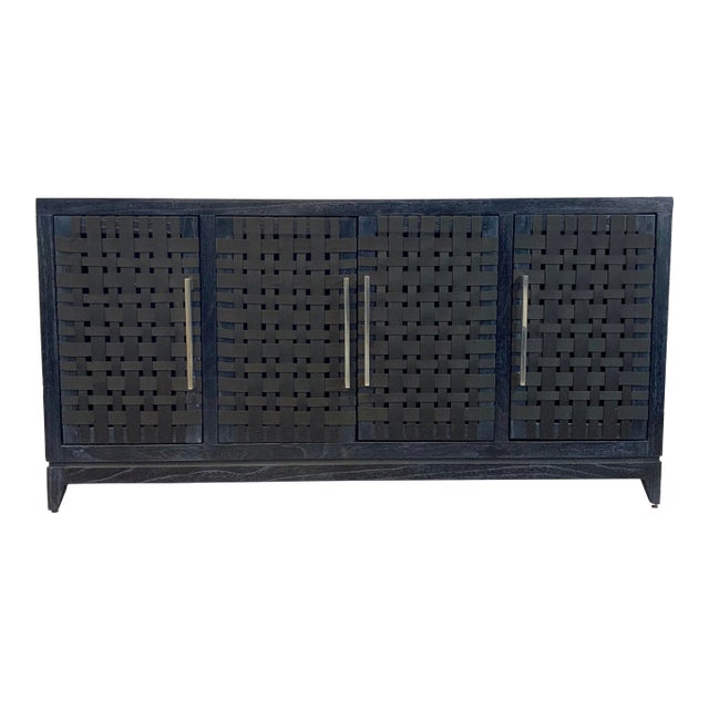 Modern Black Cerused Oak Finished Four Door Credenza For Sale