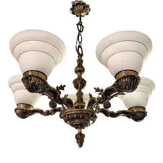 Neoclassical Bronze 6-Light Chandelier, 1950s For Sale