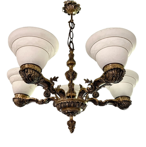 Neoclassical Bronze 6-Light Chandelier, 1950s