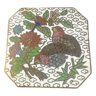 Vintage Chinese White Cloisonné Enamel Bird & Floral Trinket Box For Sale