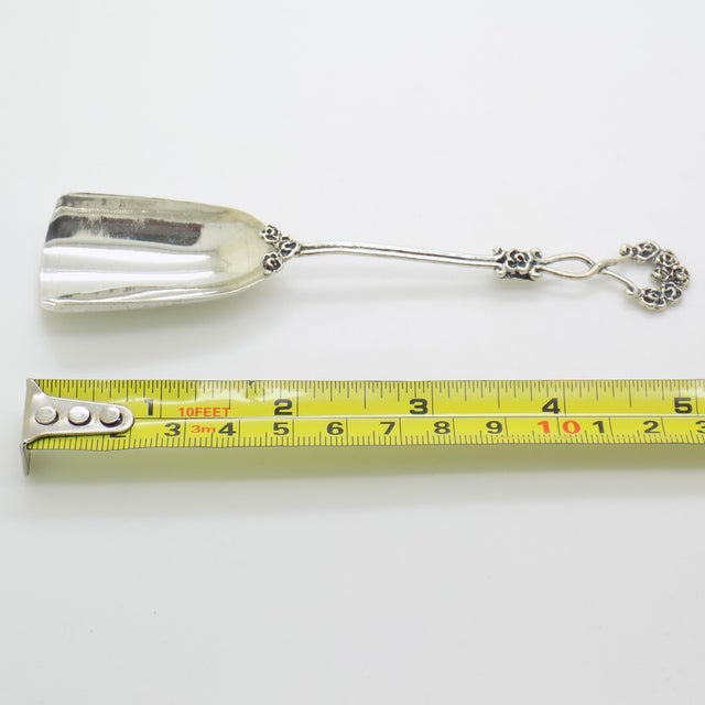 Vintage Italian Handmade Genuine Silver Sugar Spoon With Flower Design, Made in Tuscany (Arezzo) For Sale - Image 9 of 9