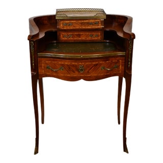1900s Antique French Louis XV Walnut Inlaid Ladies Writing Desk / Bonheur-Du-Jour For Sale