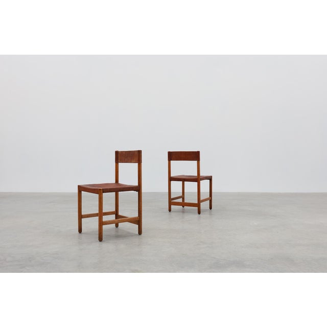 Mid-Century Modern Spanish Wood and Leather Chairs attributed to Jordi Vilanova, 1960s, Set of 2 For Sale - Image 3 of 18