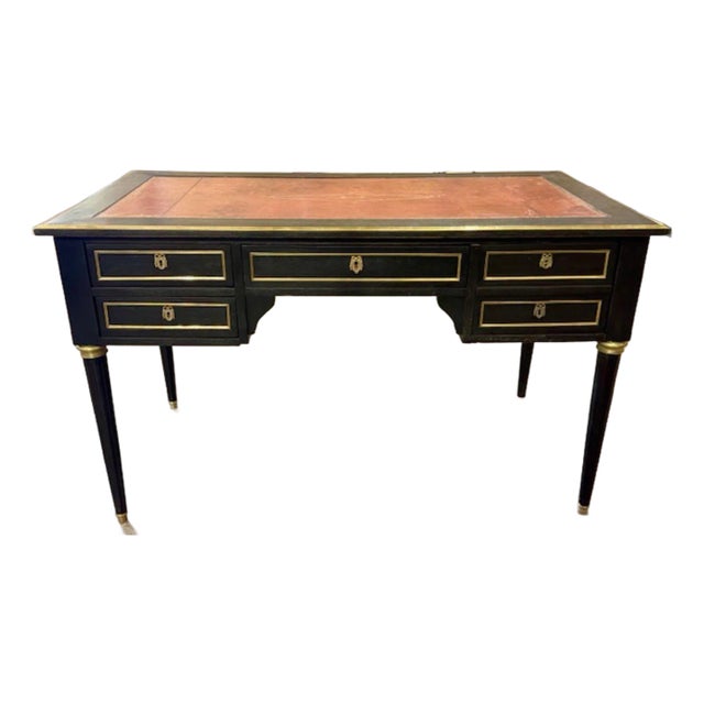 19th Century French Louis XVI Black Lacquered Desk With Leather Top For Sale