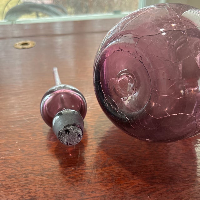 1960s 1960s Viking Glass Purple Crackle Genie Bottle/Decanter With Large Flame Stopper Circa 1954-1973 For Sale - Image 5 of 5