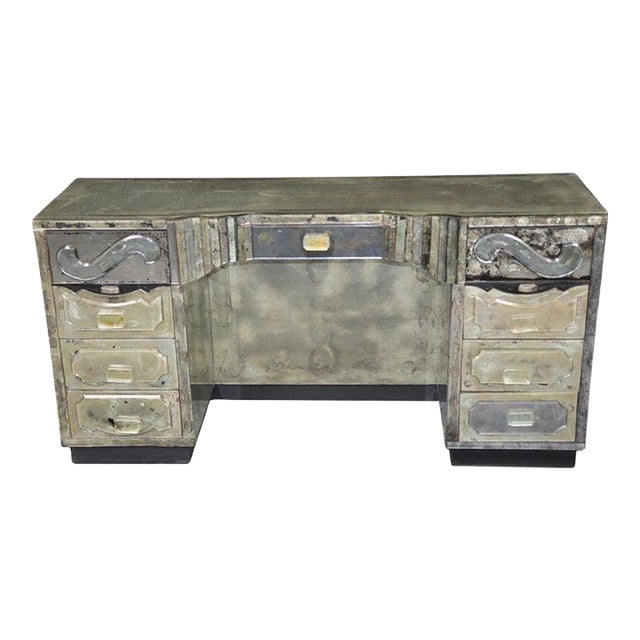 1950's Hollywood Regency Distressed Mirrored Serge Roche Attributed Vanity For Sale