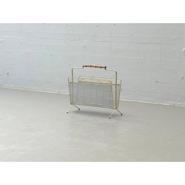 Vintage Metal Newspaper Holder with Wooden Handle, 1950s For Sale - Image 4 of 11